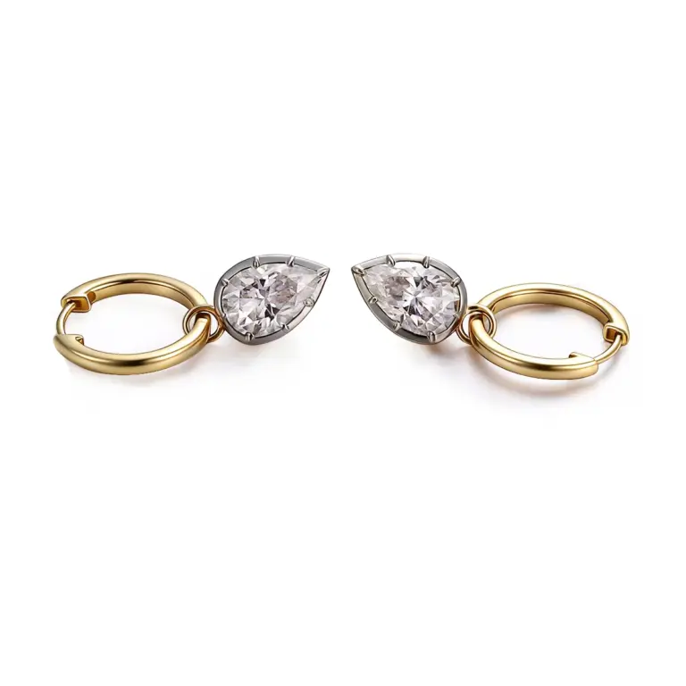 14k gold pear lab grown diamond prong set drop earring 1