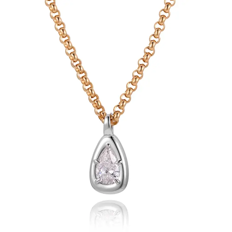 14k gold pear lab grown diamond prong set pendent necklace 1