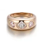 14k gold princess lab grown diamond bezel three stone engagement ring 1