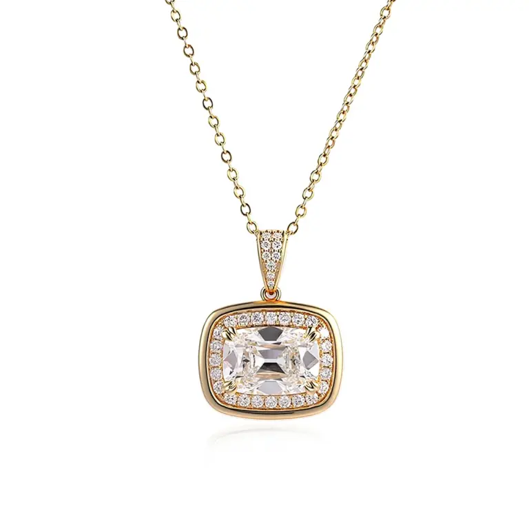 14k gold radiant lab grown diamond prong set pendent necklace 1