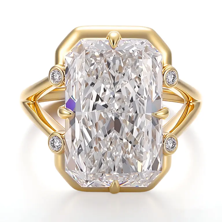 14k gold radiant lab grown diamond prong set split shank engagement ring 1