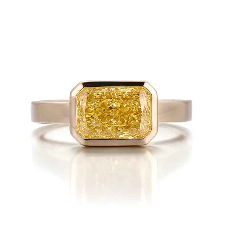 14k gold radiant yellow lab grown diamond bezel solitaire engagement ring 1
