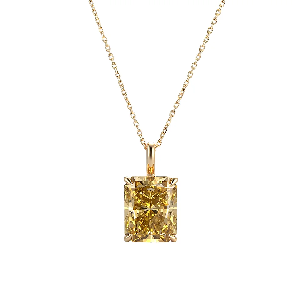 14k gold radiant yellow lab grown diamond prong set pendent necklace 1 14k gold radiant yellow lab grown diamond prong set pendent necklace 1