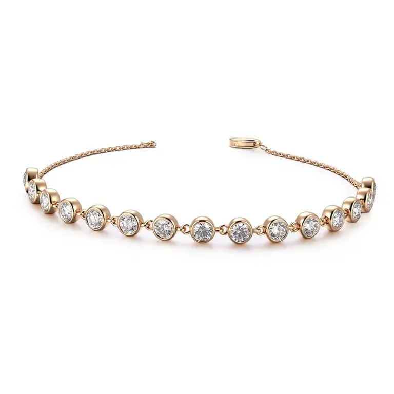 14k gold round lab grown diamond bezel chain bracelet 1