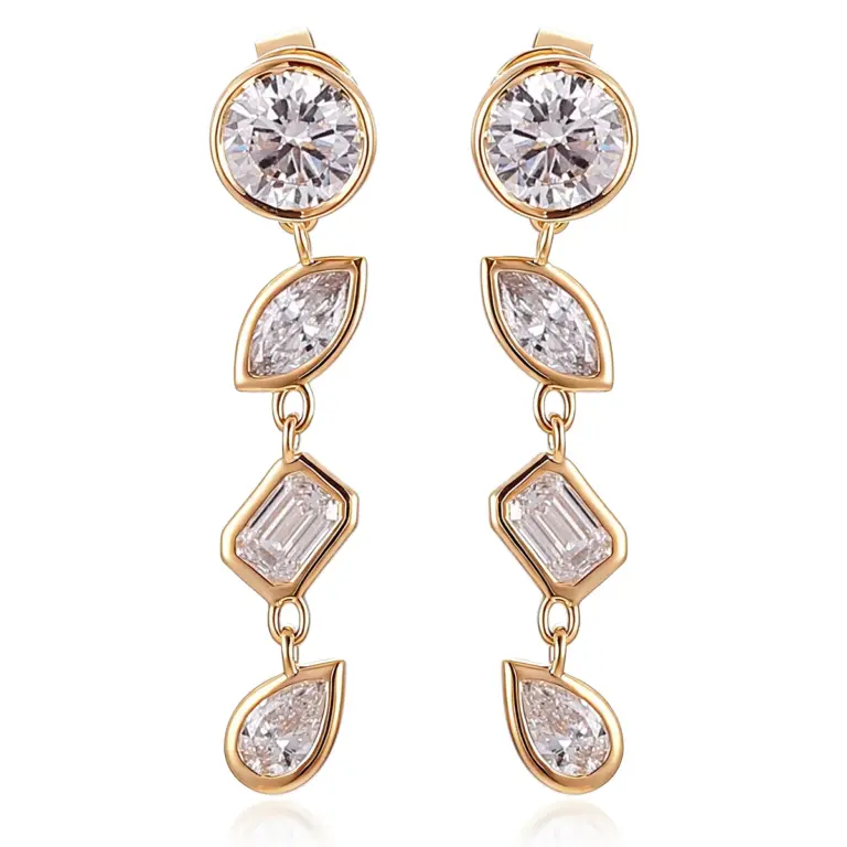 14k gold round lab grown diamond bezel drop earring 1