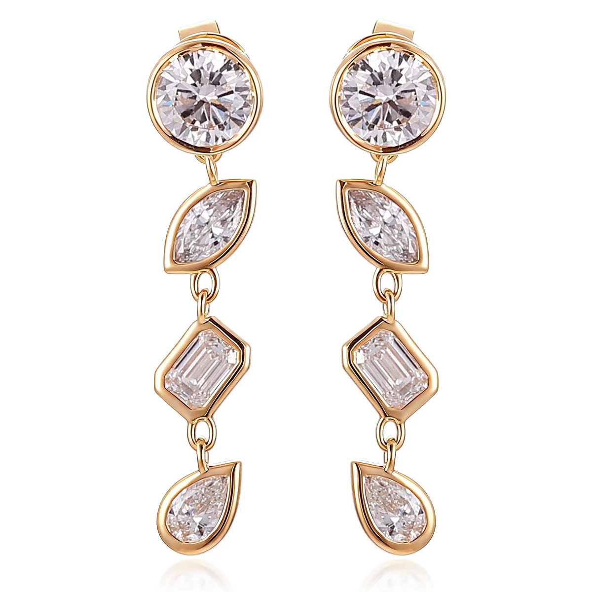 14k gold round lab grown diamond bezel drop earring 1 14k gold round lab grown diamond bezel drop earring 1