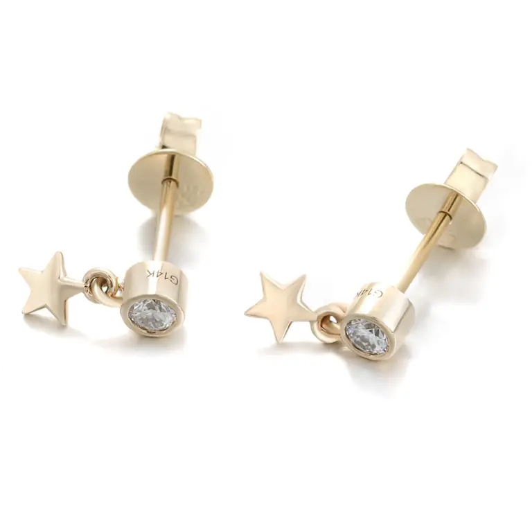 14k gold round lab grown diamond bezel stud earring 1