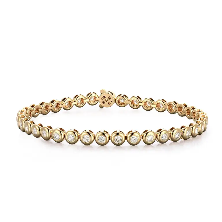 14k gold round lab grown diamond bezel tennis bracelet 1