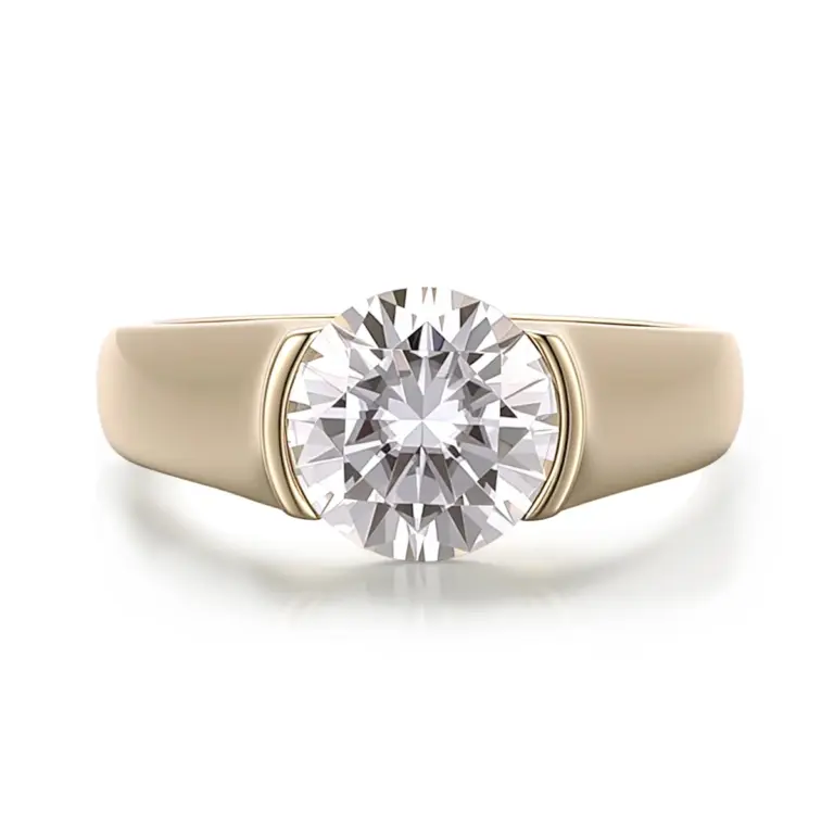 14k gold round lab grown diamond channel set solitaire engagement ring 1