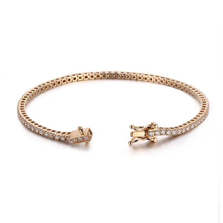 14k gold round lab grown diamond four prong tennis bracelet 1
