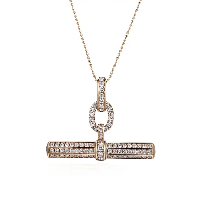 14k gold round lab grown diamond pave set pendent necklace 1