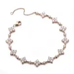 14k gold round lab grown diamond prong set clover bracelet 1