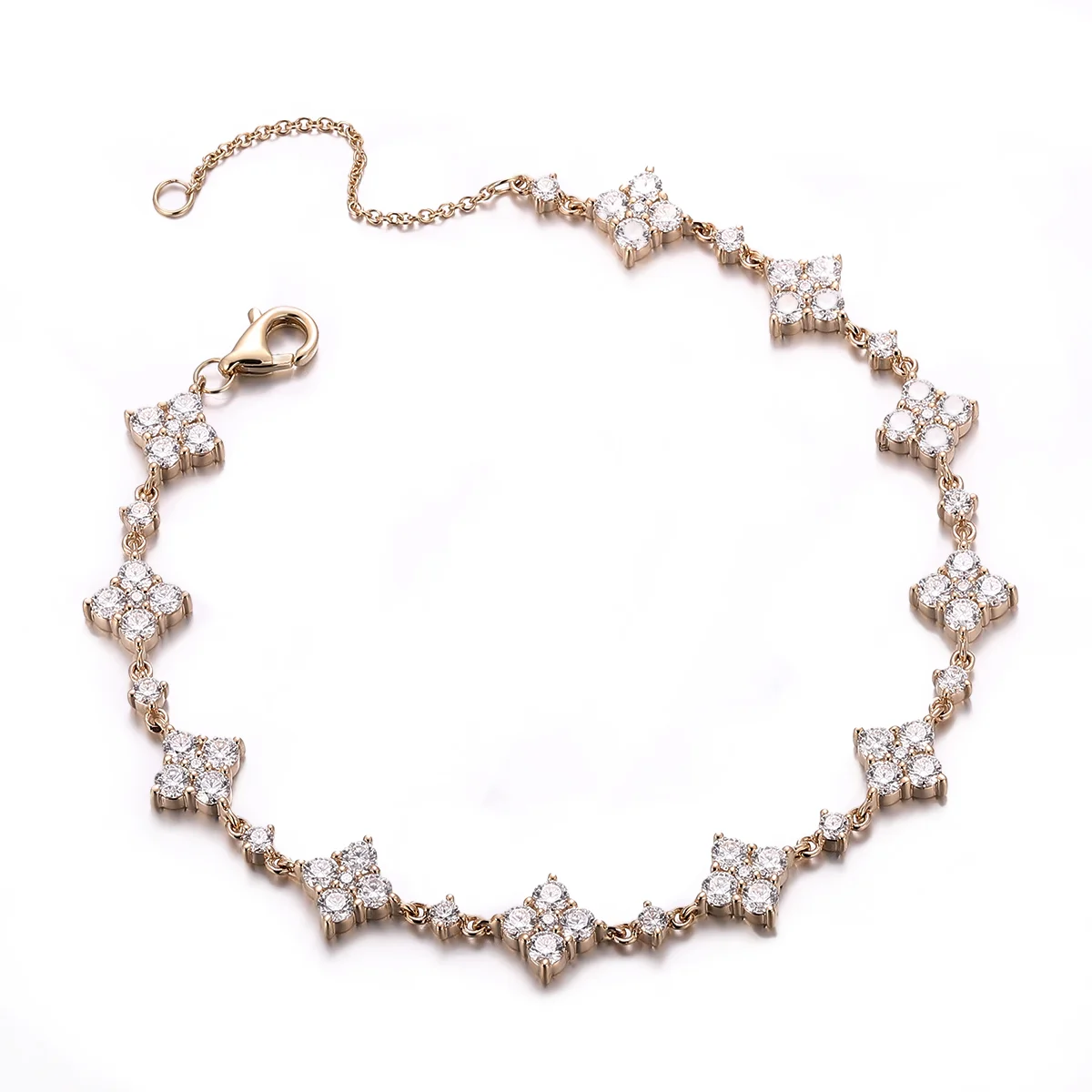 14k gold round lab grown diamond prong set clover bracelet 1 14k gold round lab grown diamond prong set clover bracelet 1