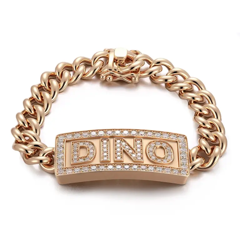 14k gold round lab grown diamond prong set cuban chain bracelet 1