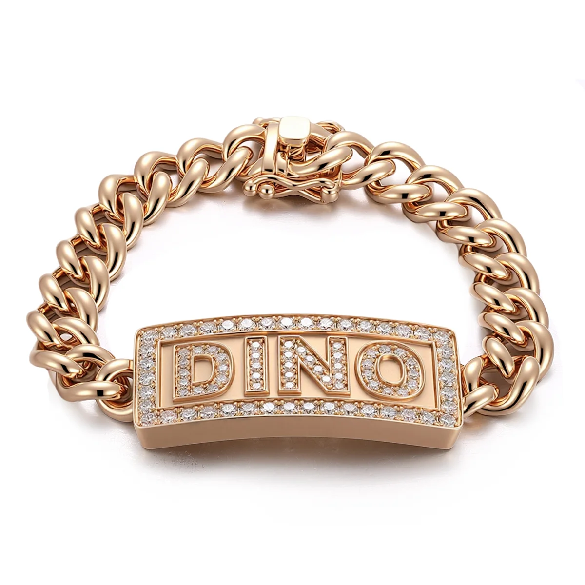 14k gold round lab grown diamond prong set cuban chain bracelet 1 14k gold round lab grown diamond prong set cuban chain bracelet 1