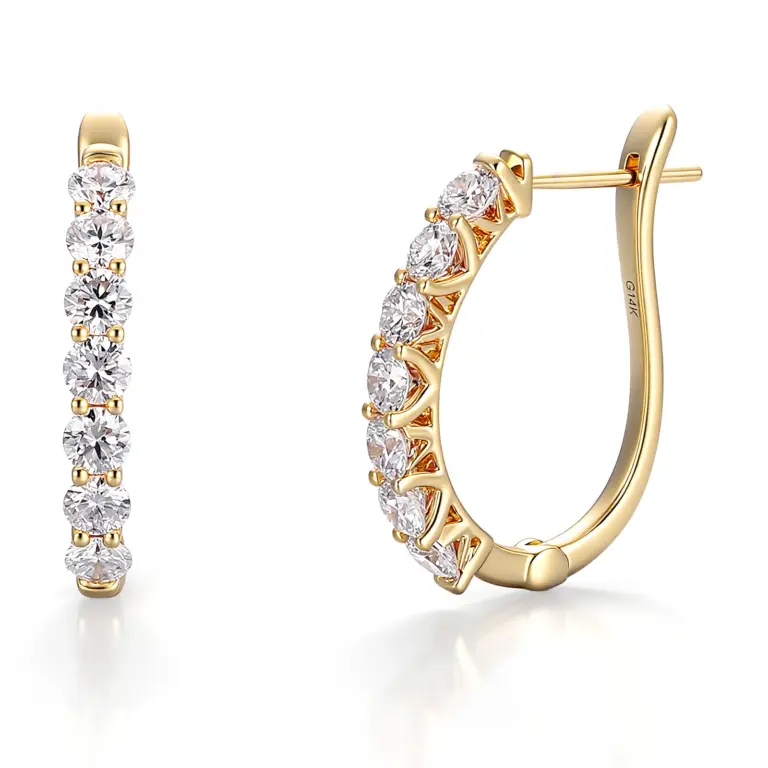 14k gold round lab grown diamond prong set hoop earring 1