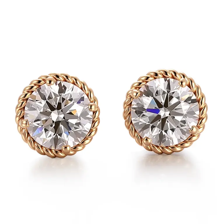 14k gold round lab grown diamond prong set stud earring 1