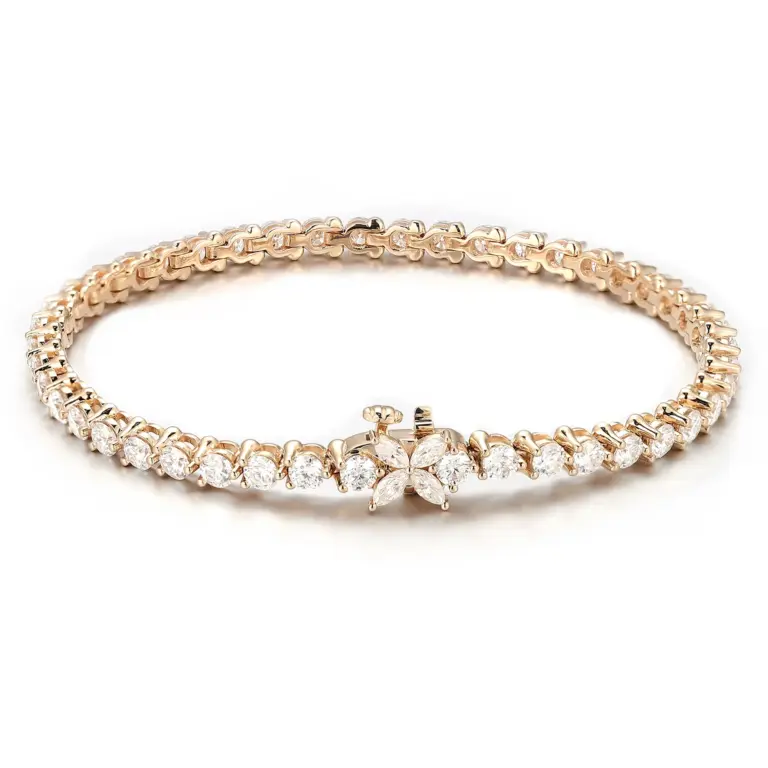 14k gold round lab grown diamond prong set tennis bracelet 1