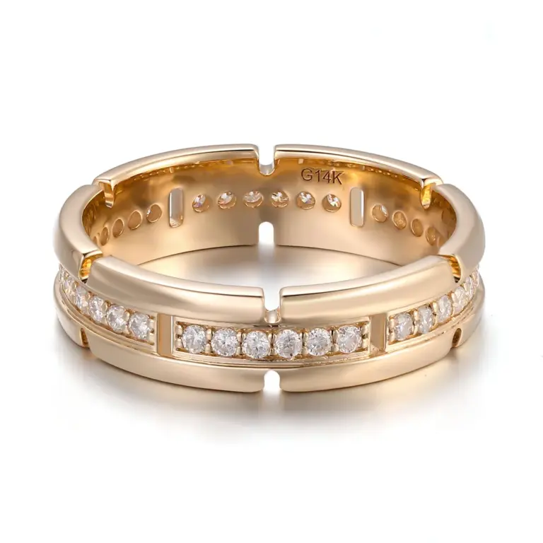 14k gold round lab grown diamond prong seting eternity ring 1