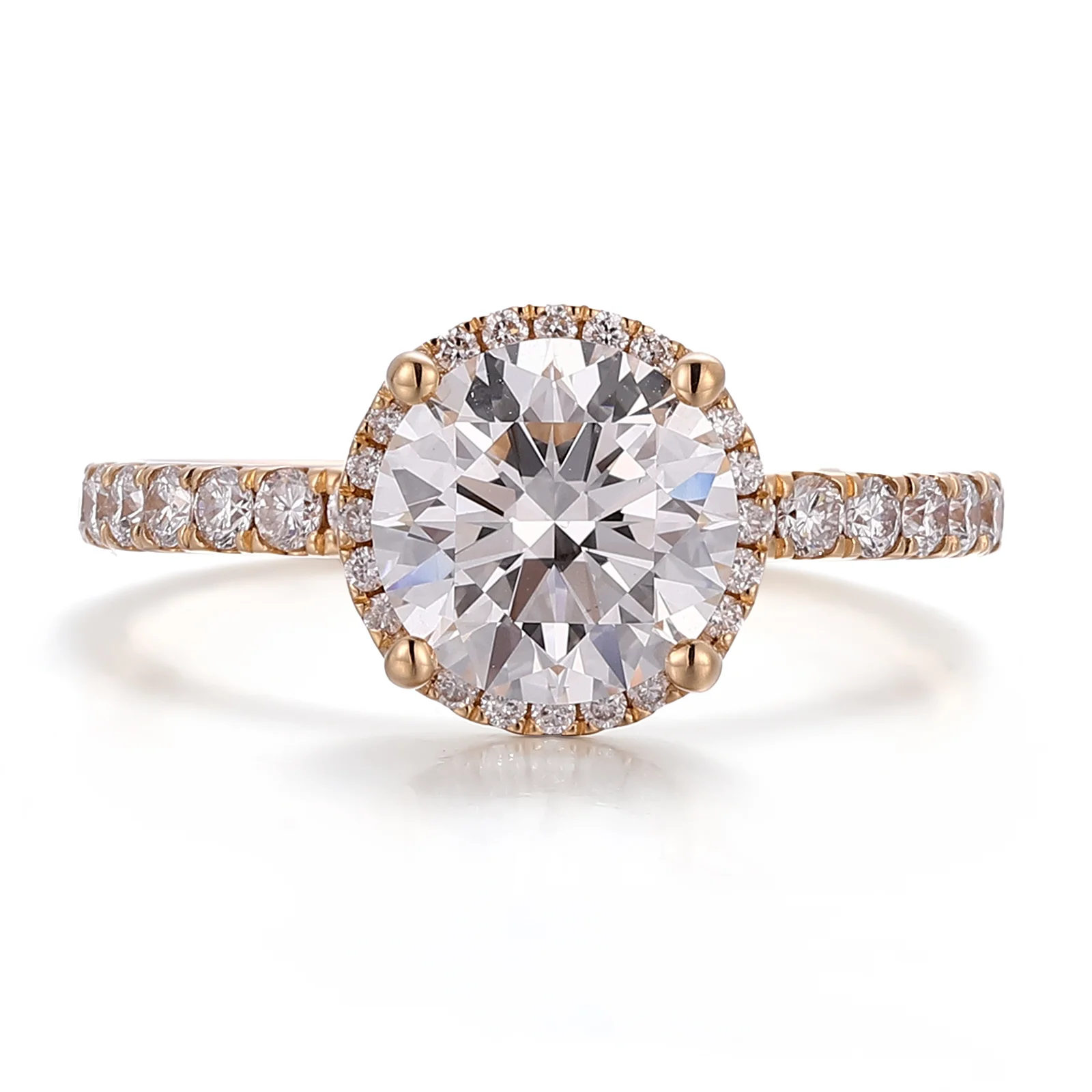 14k gold round lab grown diamond prong seting halo engagement ring 1 14k gold round lab grown diamond prong seting halo engagement ring 1