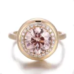 14k gold round pink lab grown diamond prong set halo engagement ring 1