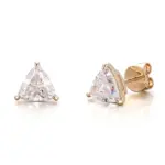14k gold trillion lab grown diamond prong set stud earring 1