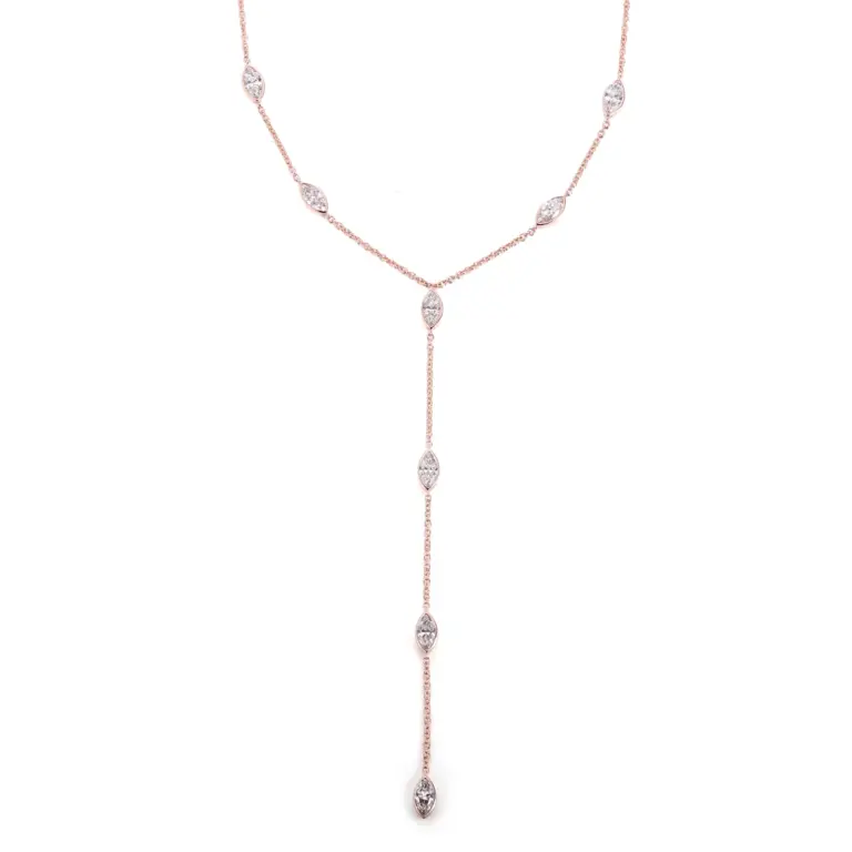 14k rose gold marquise lab grown diamond bezel charm necklace 1
