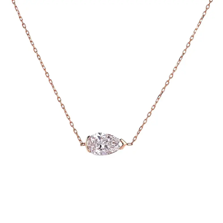 14k rose gold pear lab grown diamond channel set pendent necklace 1