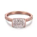 14k rose gold radiant lab grown diamond channel set solitaire engagement ring 1