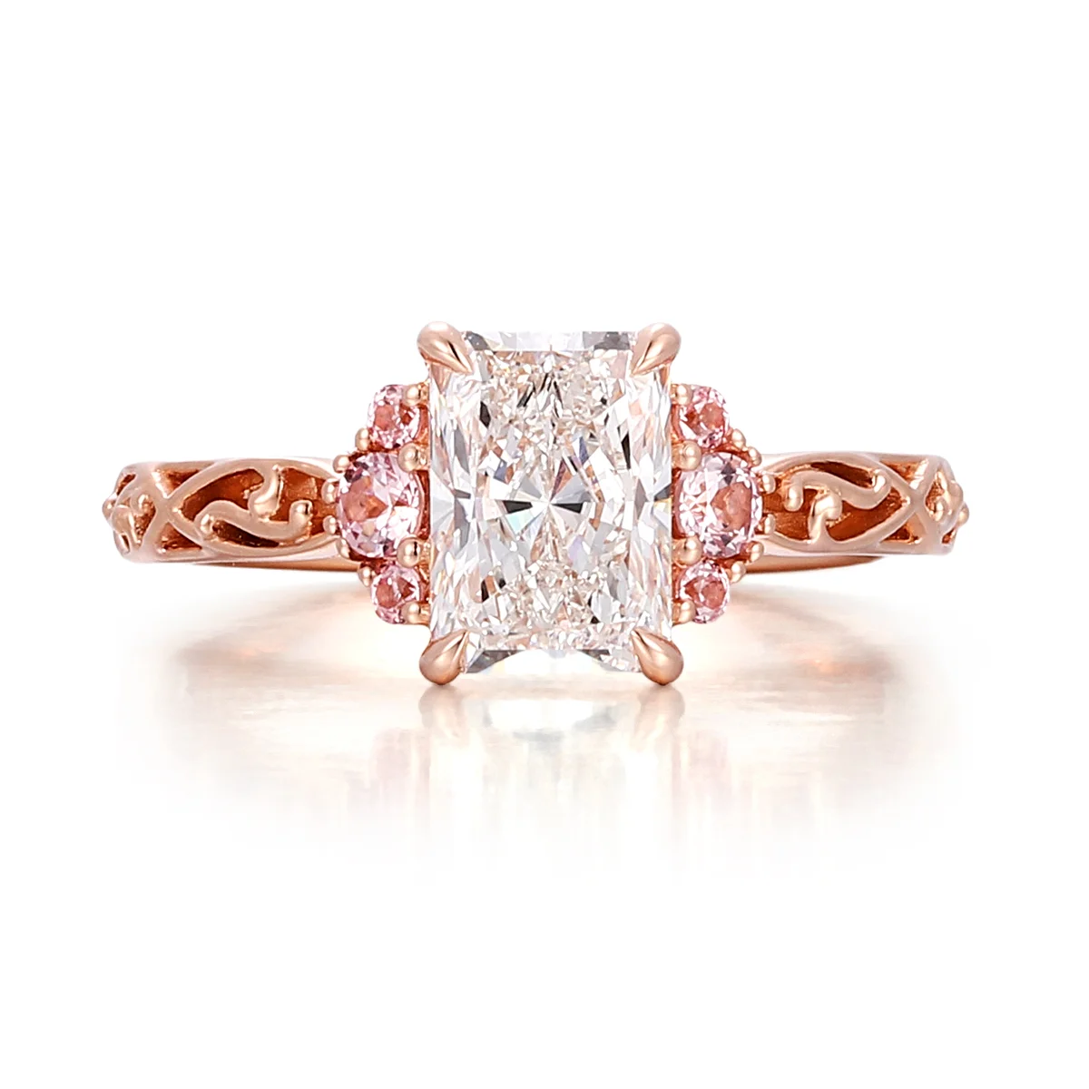14k rose gold radiant lab grown diamond prong set cluster engagement ring 1 14k rose gold radiant lab grown diamond prong set cluster engagement ring 1