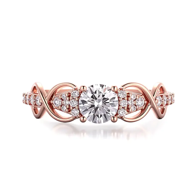 14k rose gold round lab grown diamond prong set cluster engagement ring 1