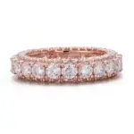 14k rose gold round lab grown diamond prong set eternity ring 1