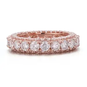 14k rose gold round lab grown diamond prong set eternity ring 1