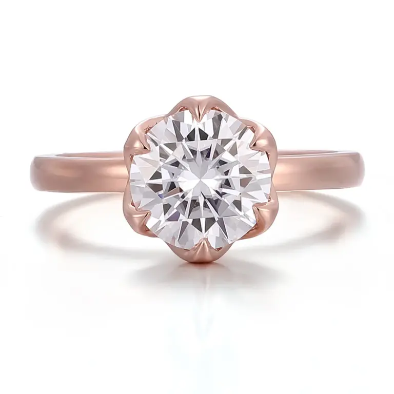 14k rose gold round lab grown diamond prong set solitaire engagement ring 1