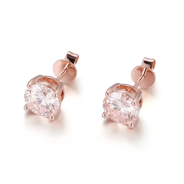14k rose gold round lab grown diamond prong set stud earring 1