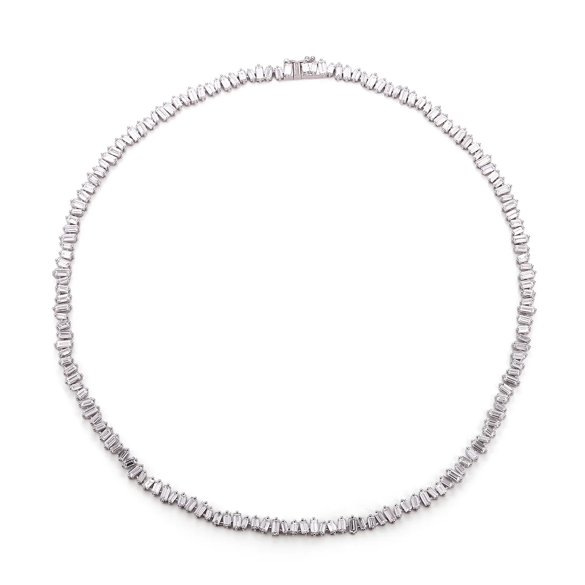 14k white gold baguette lab grown diamond prong set tennis necklace 1 14k white gold baguette lab grown diamond prong set tennis necklace 1