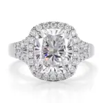 14k white gold cushion lab grown diamond prong set halo engagement ring 1