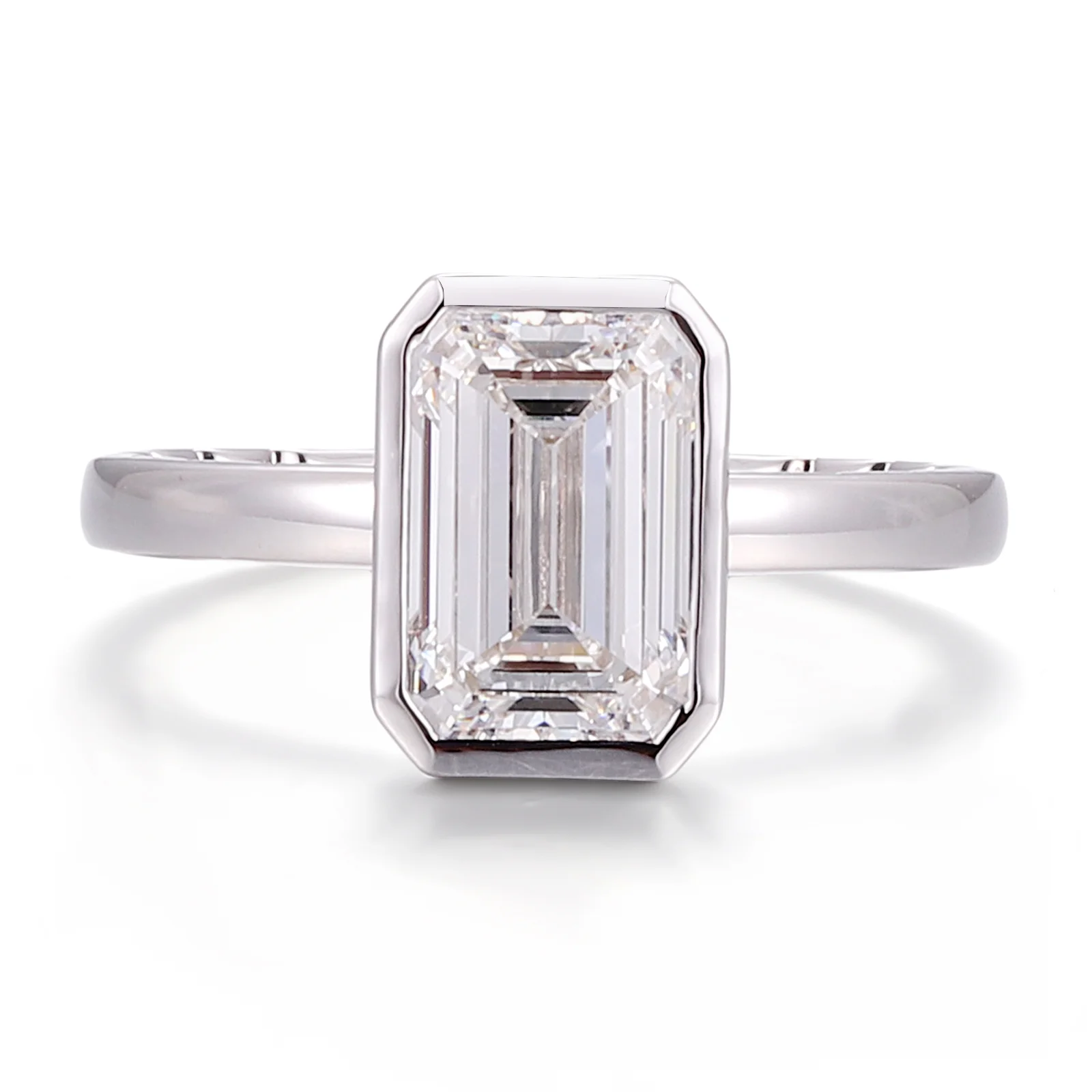 14k white gold emerald lab grown diamond bezel solitaire engagement ring 1 14k white gold emerald lab grown diamond bezel solitaire engagement ring 1