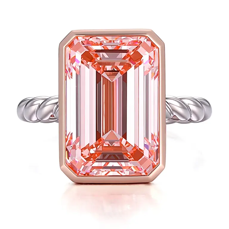 14k white gold emerald pink lab grown diamond bezel solitaire engagement ring 1