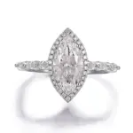 14k white gold marquise lab grown diamond prong set halo engagement ring 1