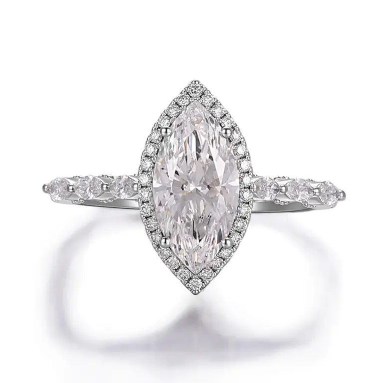 14k white gold marquise lab grown diamond prong set halo engagement ring 1