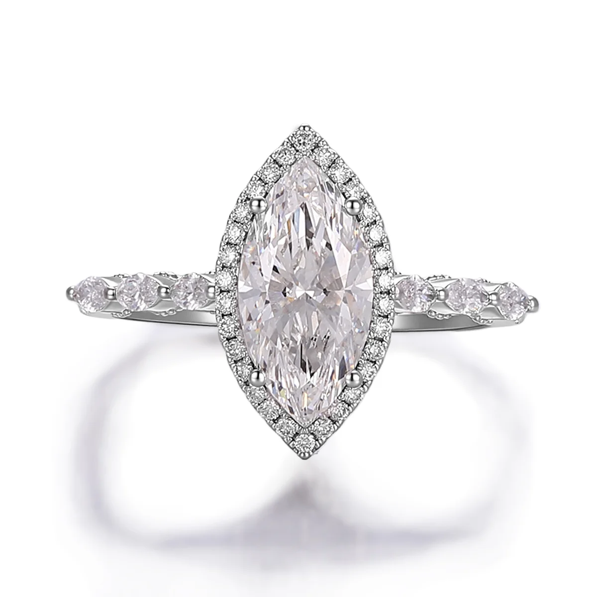 14k white gold marquise lab grown diamond prong set halo engagement ring 1 14k white gold marquise lab grown diamond prong set halo engagement ring 1