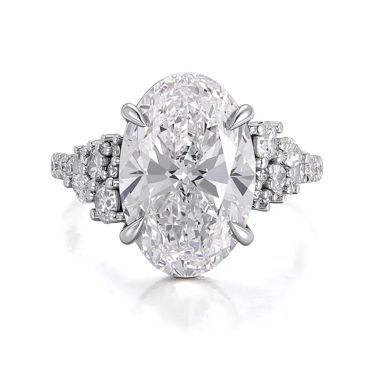 14k white gold oval lab grown diamond prong set cluster engagement ring 1