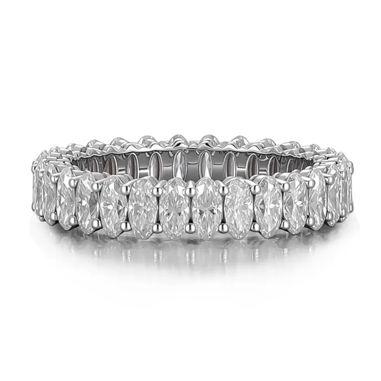 14k white gold oval lab grown diamond prong set eternity ring 1