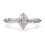 14k white gold oval lab grown diamond prong set side stone engagement ring 1