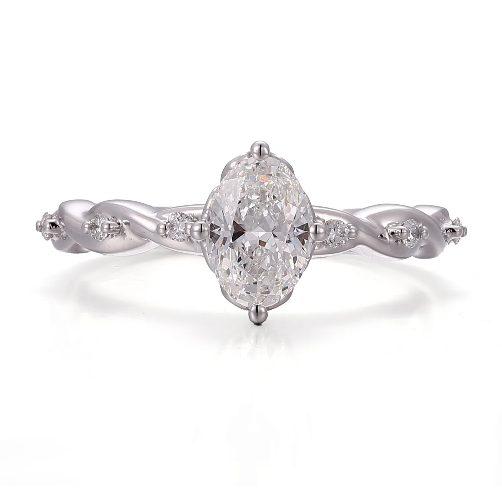 14k white gold oval lab grown diamond prong set side stone engagement ring 1 14k white gold oval lab grown diamond prong set side stone engagement ring 1