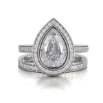 14k white gold pear lab grown diamond bezel halo engagement ring 1