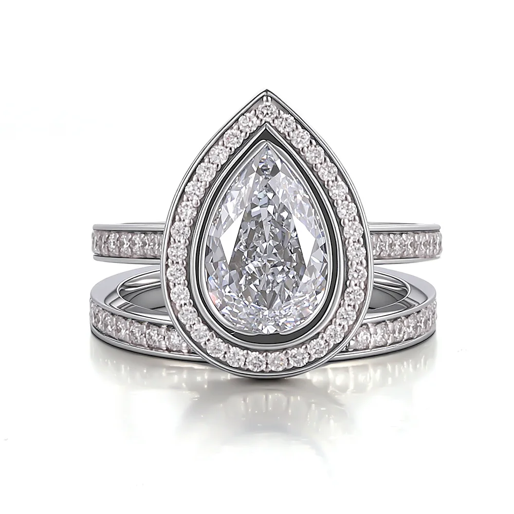 14k white gold pear lab grown diamond bezel halo engagement ring 1 14k white gold pear lab grown diamond bezel halo engagement ring 1