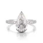 14k white gold pear lab grown diamond channel set side stone engagement ring 1