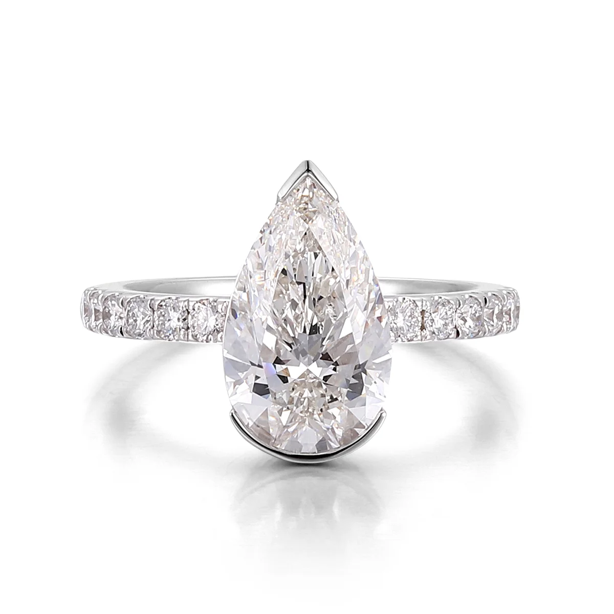 14k white gold pear lab grown diamond channel set side stone engagement ring 1 14k white gold pear lab grown diamond channel set side stone engagement ring 1